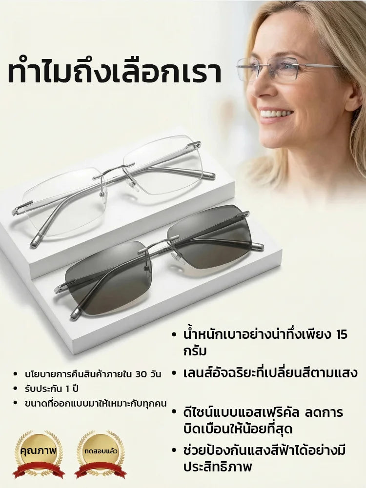 【นักออกแบบร่วมสร้างสรรค์】แว่นสายตายาวอัจฉริยะปรับโฟกัสเปลี่ยนสี